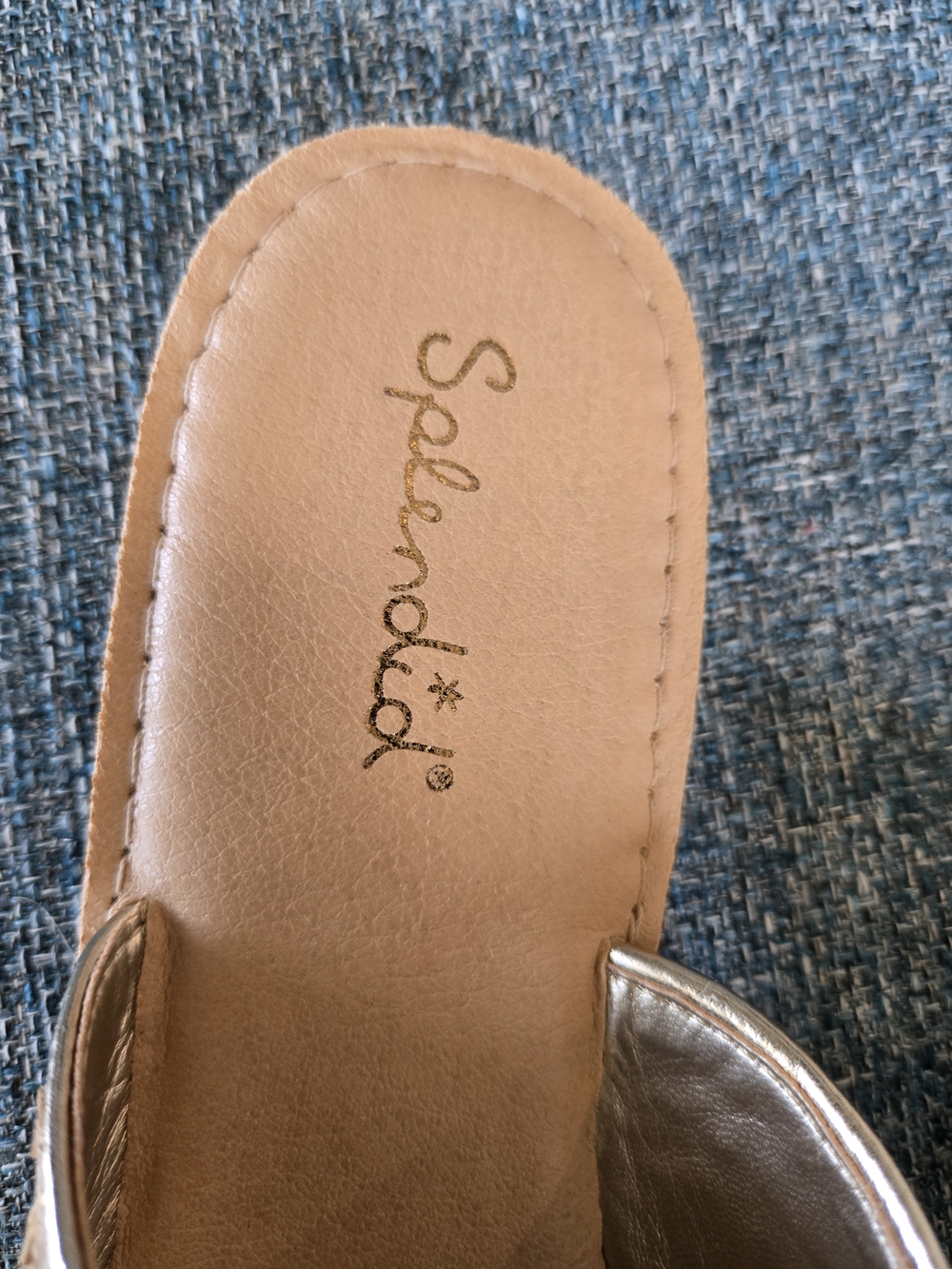 Splendid Sandy Light Gold Braided Slide Sandals with Decorative Buckle - Picture 8 of 9